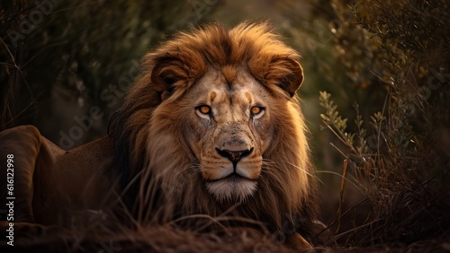 Majestic Male Lion  Basking in the Savanna Sun