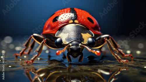 Ultra macro ladybug portrait, detailed close-up image of ladybug's face, generative ai