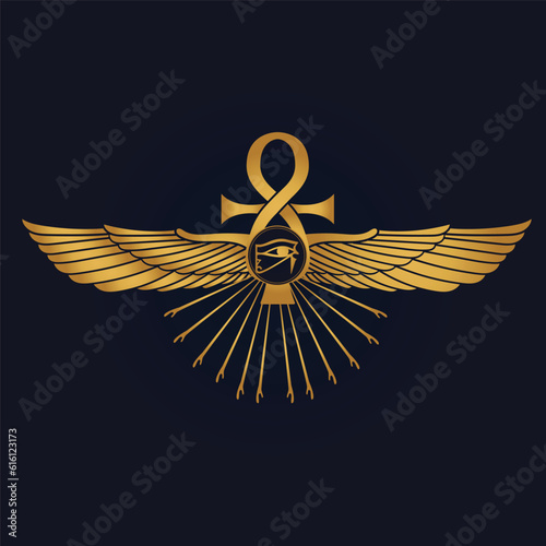Holy Egyptian eye of horus with wings and Ra
