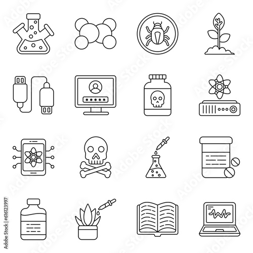 Pack of Science and Laboratory Linear Icons

