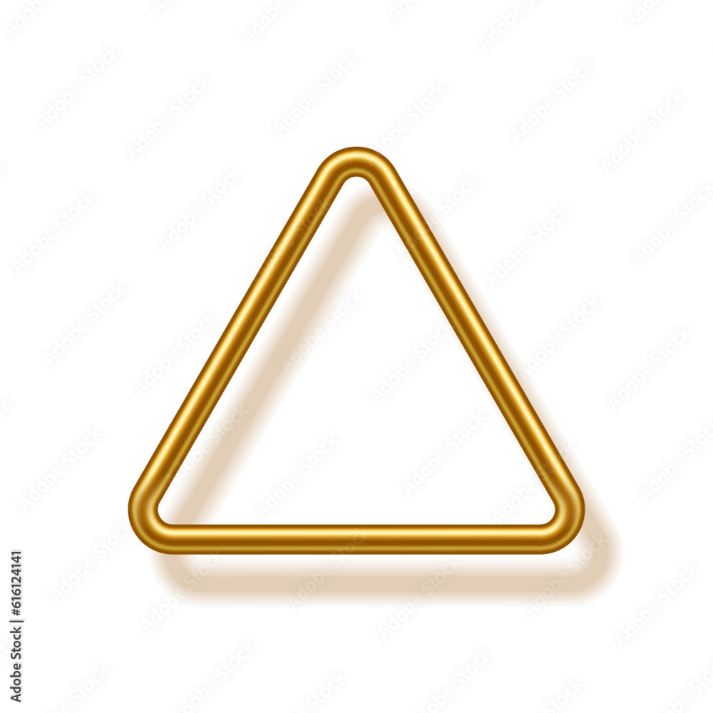 Gold triangle frame for picture with shadow on white background. Blank space for picture, painting, card or photo. 3d realistic tube template vector illustration. Simple golden object mockup Gold triangle frame for picture with shadow on white background. Blank space for picture, painting, card or photo. 3d realistic tube template vector illustration. Simple golden object mockup