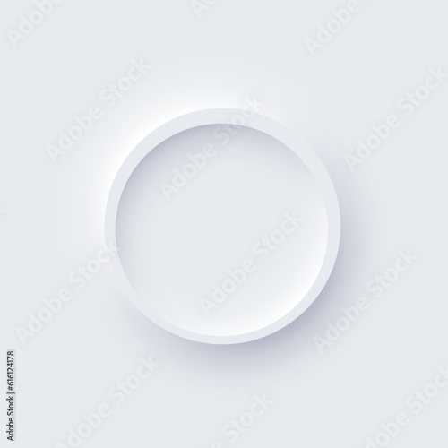 Neumorphism UI, circle white ring button with shadow vector illustration. Abstract 3d skeuomorphic minimal soft button, digital design element of round shape and ripple, modern circular indicator
