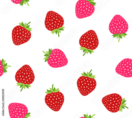 Seamless pattern of cute cartoon strawberries, vector for fashion, poster, wallpaper, fabric designs