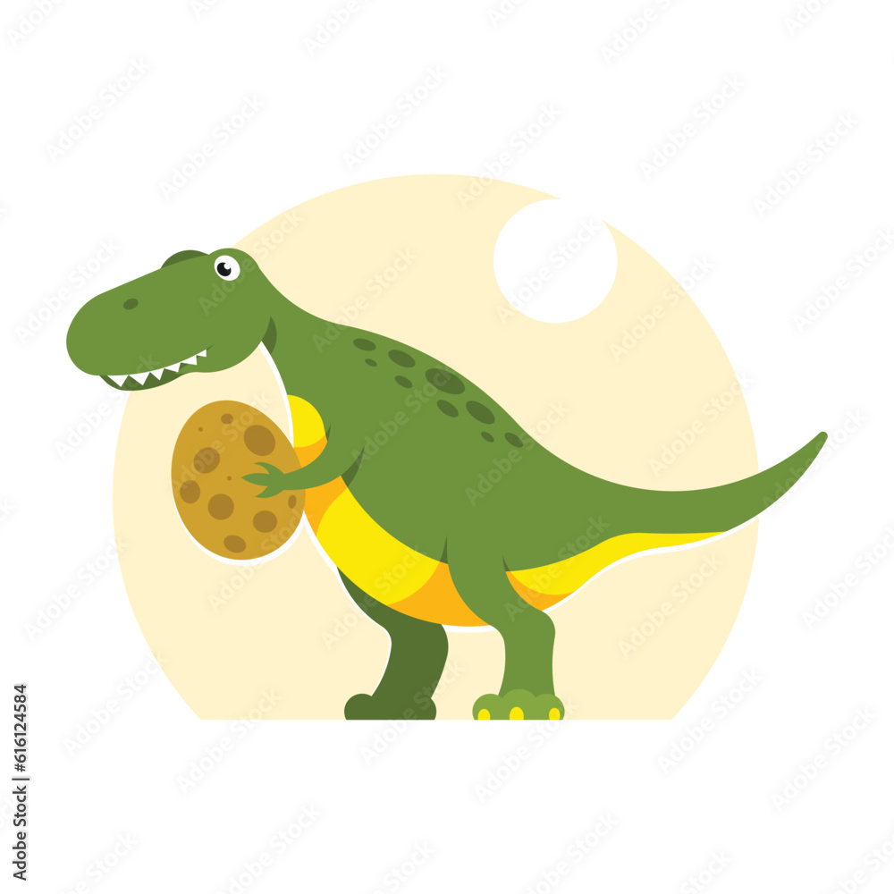 Fototapeta premium Cute dinosaur. Dinosaur with egg. Vector illustration in flat style