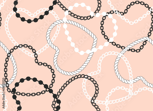 Seamless heart shaped chain pattern on pink background, vector for fashion, poster, wallpaper, fabric designs