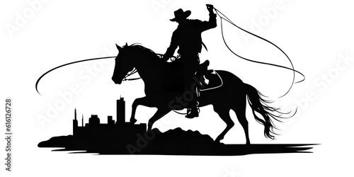 cowboy lassoing silhouette black, Cowboy On Horse Silhouette, generative Ai