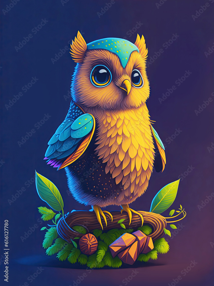 Fototapeta premium A cute owl sits on a branch