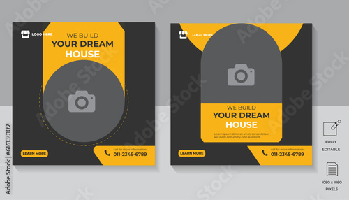 Construction Social Media Web Banner template, construction tools home repair social media post