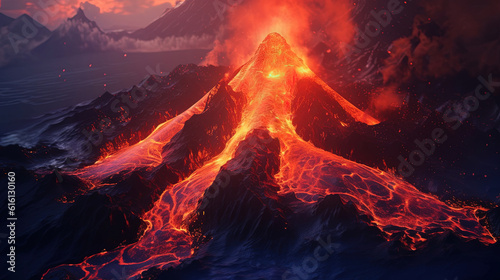 Breathtaking view of a volcano with a lava flow