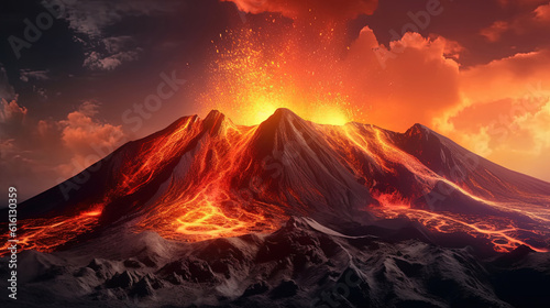 Breathtaking view of a volcano with a lava flow