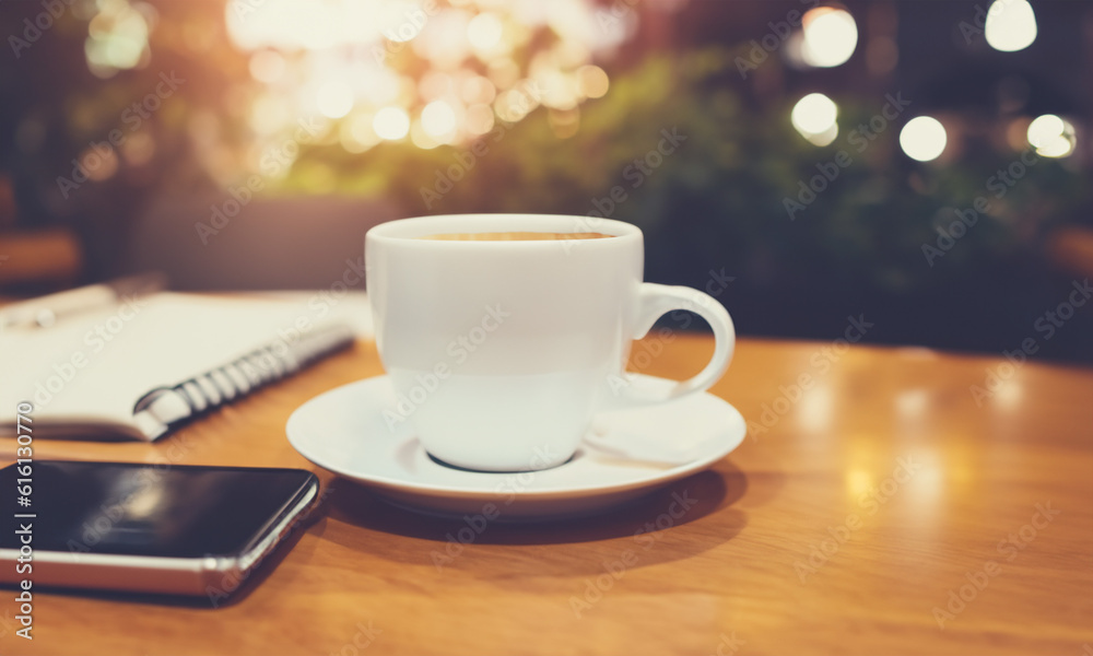 Beautiful breakfast with cup on top of a table in a beautiful setting. Coffee. Beautiful breakfast with cup on top of a table in a beautiful setting. Coffee.