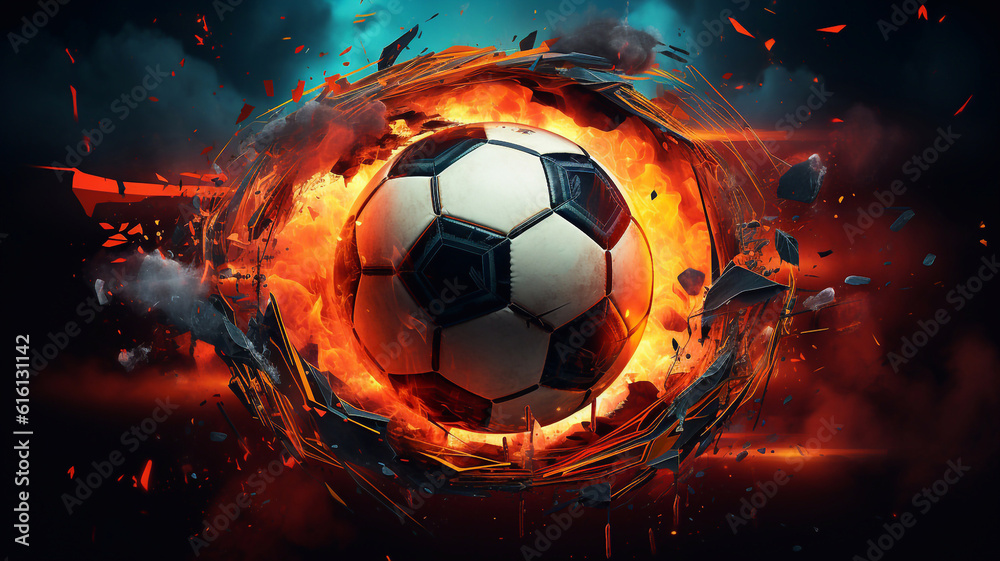 Fototapeta premium Soccer ball in burning fire flames Generative AI