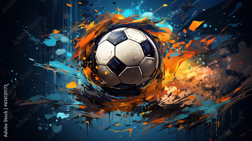 Fototapeta premium Soccer ball in burning fire flames Generative AI