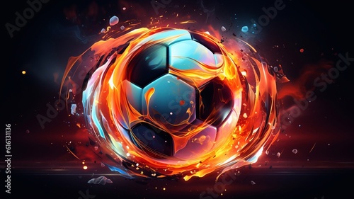 Soccer ball in burning fire flames Generative AI