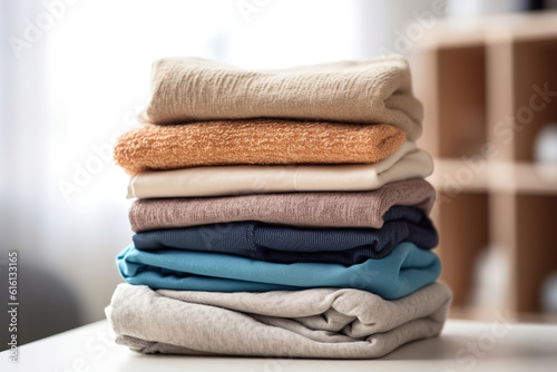 Neat and Tidy: Stack of Clothes in Home Laundry © Francesco