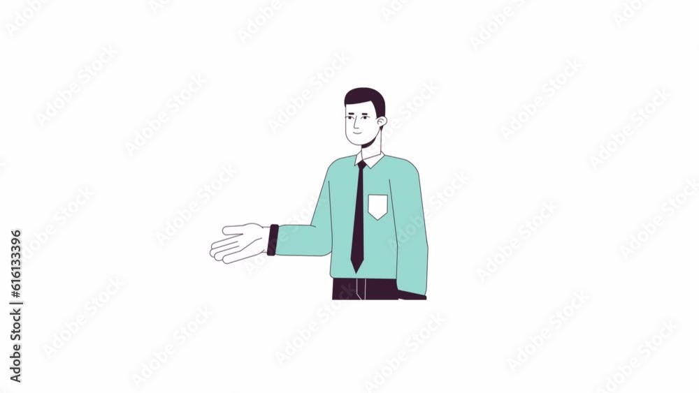 Male teacher talking animation. Animated cartoon boss suit man in office. Isolated colour flat line 2D character 4K video footage, white background, alpha channel transparency for web design Male teacher talking animation. Animated cartoon boss suit man in office. Isolated colour flat line 2D character 4K video footage, white background, alpha channel transparency for web design