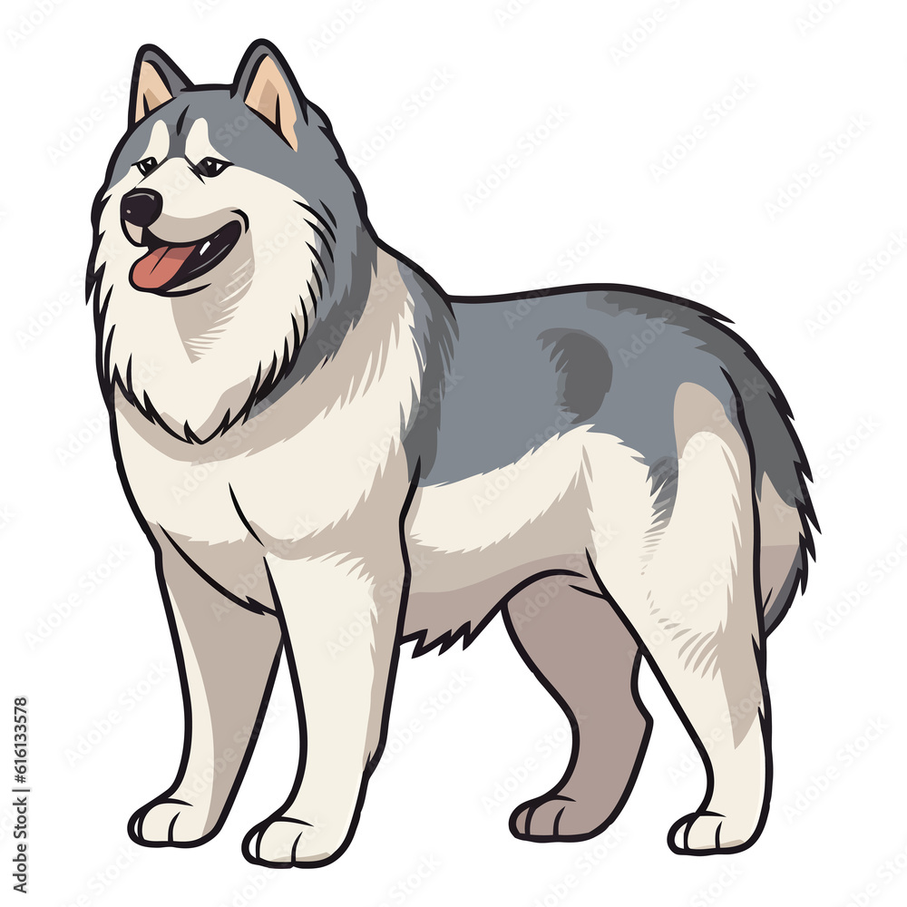 Fototapeta premium Whimsical Wonder: Whimsical 2D Illustration of a Cute Alaskan Malamute