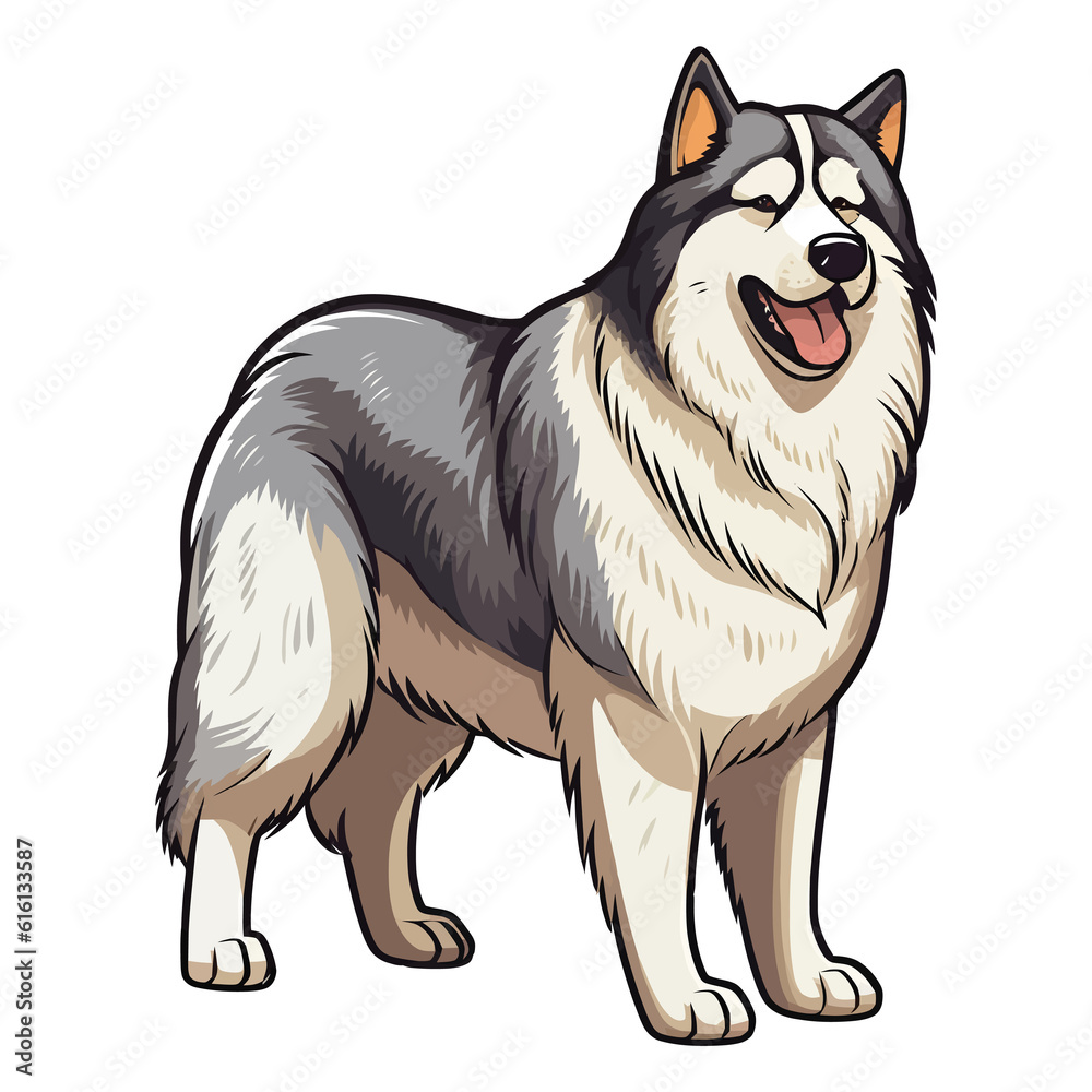 Whimsical Wonder: Whimsical 2D Illustration of a Cute Alaskan Malamute Whimsical Wonder: Whimsical 2D Illustration of a Cute Alaskan Malamute