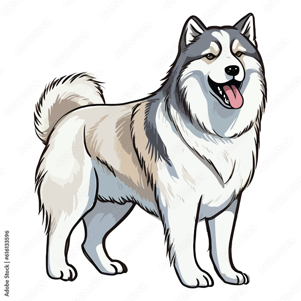 Naklejka premium Whimsical Wonder: Whimsical 2D Illustration of a Cute Alaskan Malamute