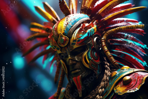 An abstract representation of a Kushan warrior, with dynamic lines and fierce colors. Generative AI technology. photo