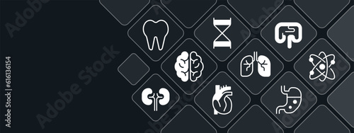 Medical departments concept design template with white glyph icons. Editable flat pictograms on abstract background with blank copy space. Vector illustration for ad, web banner, business presentation