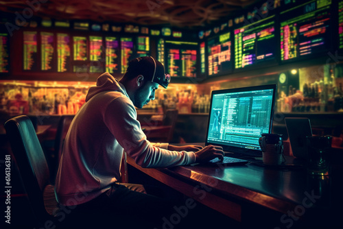 a person at a sportsbook, studying odds and placing bets on a sporting event Generative AI photo