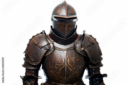 A medieval suit of armor isolated on white background.