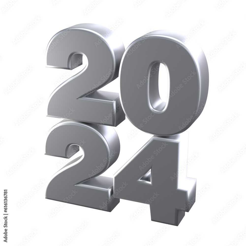 Realistic 3D silver numbers 2024 isolated transparent pgn. Happy New Year and Merry Christmas holidays greeting card concept for web, print design element Realistic 3D silver numbers 2024 isolated transparent pgn. Happy New Year and Merry Christmas holidays greeting card concept for web, print design element