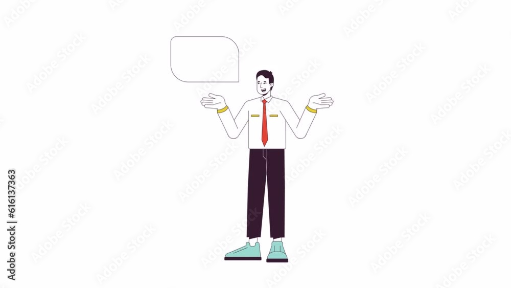 Businessman speech bubble animation. Animated cartoon male office worker shrugs. Isolated colour flat line 2D character 4K video footage, white background, alpha channel transparency for web design Businessman speech bubble animation. Animated cartoon male office worker shrugs. Isolated colour flat line 2D character 4K video footage, white background, alpha channel transparency for web design
