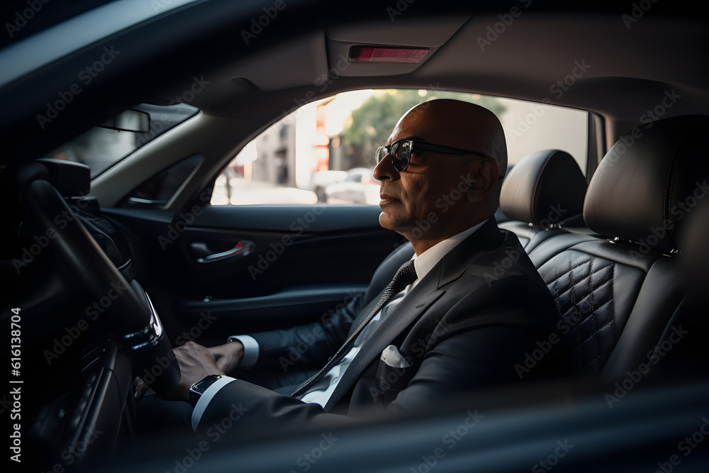 A chauffeur driving a luxury car, providing a comfortable and safe transportation experience. Generative AI A chauffeur driving a luxury car, providing a comfortable and safe transportation experience. Generative AI
