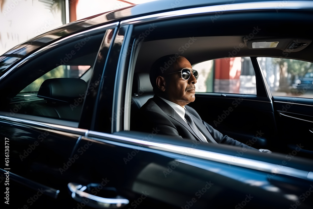 A chauffeur driving a luxury car, providing a comfortable and safe transportation experience. Generative AI A chauffeur driving a luxury car, providing a comfortable and safe transportation experience. Generative AI