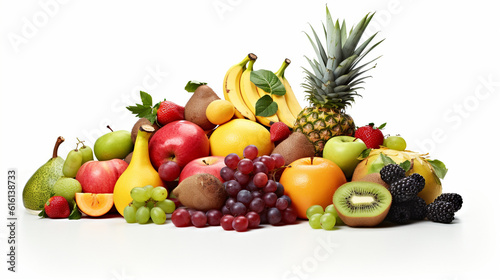 Tropical fruits  group of different fruits  set of different fruits  on white background