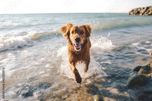 joyful Freedom: Dog Running on the Seashore