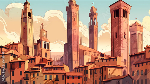 Illustration of beautiful view of Bologna, Italy photo