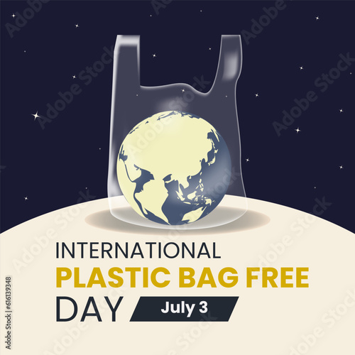 Globe in plastic bag. International plastic bag free background design vector illustration