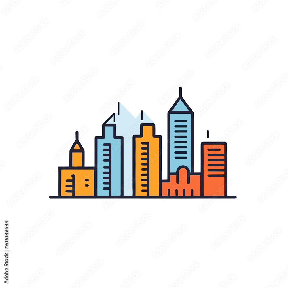 City Skyline Linear Vector Icon. Minimalistic Design. Minimalist City Skyline Icon on White Background.