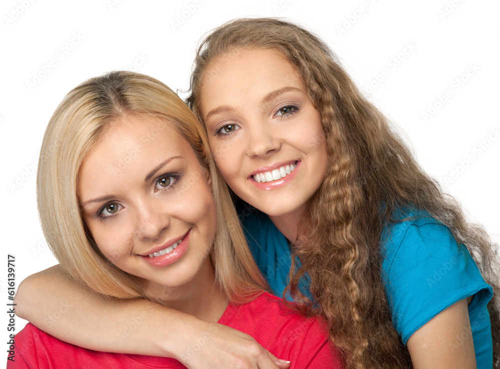 Portrait of Two Girlfriends , Sisters Hugging Portrait of Two Girlfriends , Sisters Hugging