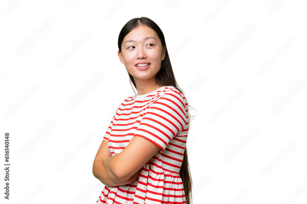 Young Asian woman over isolated background having doubts and thinking Young Asian woman over isolated background having doubts and thinking