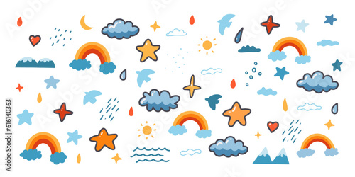 Set of cute weather illustration element