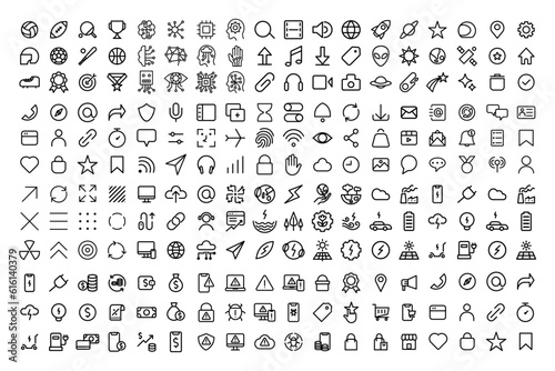 Big bundle of simple line icon symbol