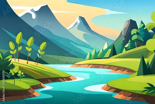 landscape with mountains and lake AI Generated