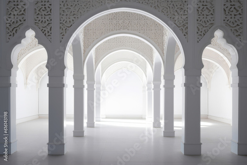 interior of a beautiful islamic mosque with ornate archway. Generative ai