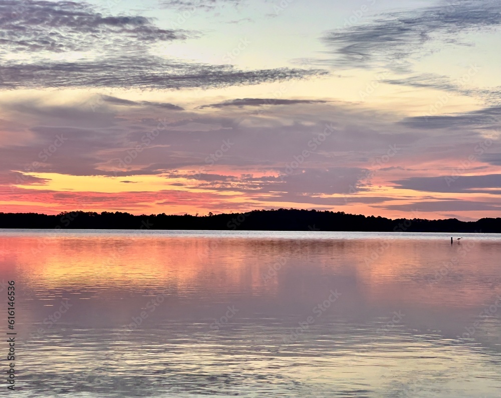 Brilliant red, purple and yellow Lake Oconee Sunset 
