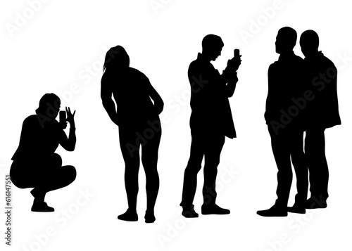 People with a photo camera on white background