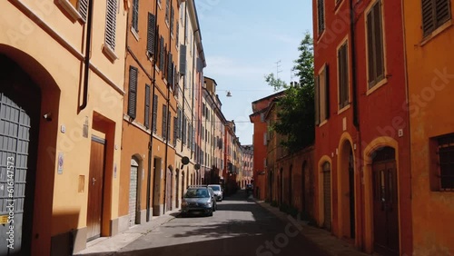 Moving Along an Empty Narrow Street of an Old European City (Modena, Italy)