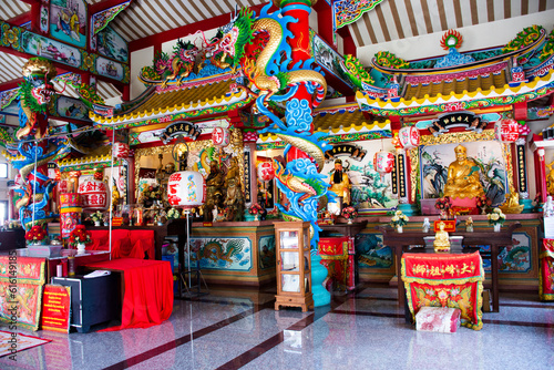 Guan Yu or San Chao Rong Thong Chinese Shrine for thai people travelers travel visit and respect praying blessing angel deity god buddha at Wiset Chai Chan city on May 28, 2023 in Ang Thong, Thailand © tuayai