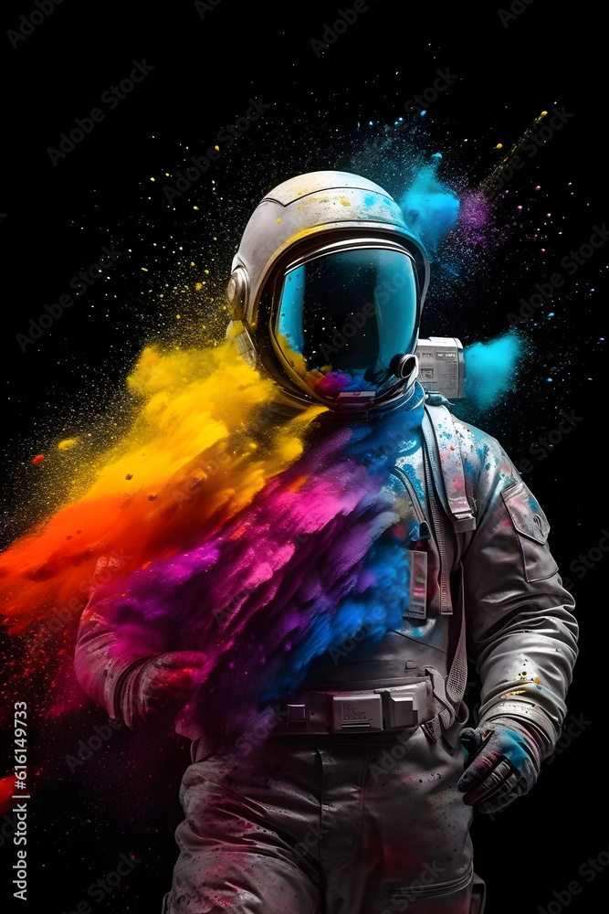 cosmonaut in front of colors of rainbow powder explosion ,generative ai cosmonaut in front of colors of rainbow powder explosion ,generative ai