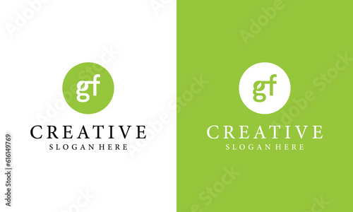 Letter G with F logo with leaf concept. Growth financial symbol vector on a green and white background.