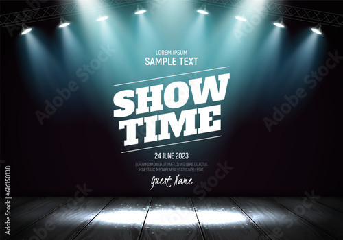 Spotlights. Scene for presentation illuminated by spotlights. Vector illustration.