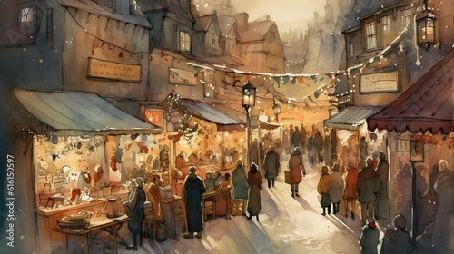 people shopping in christmas town generative art © Giancarlo